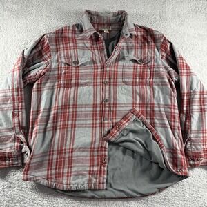 Duluth Trading Flap Jack Fleece Lined Flannel Jacket Mens XL Tall Red Gray